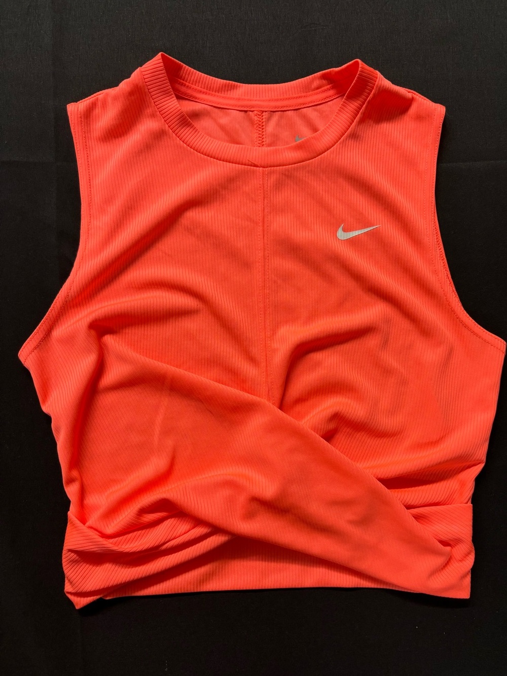 Nike Dri-FIT Ribbed Twist Front Crop Tank Coral Orange Women’s Small